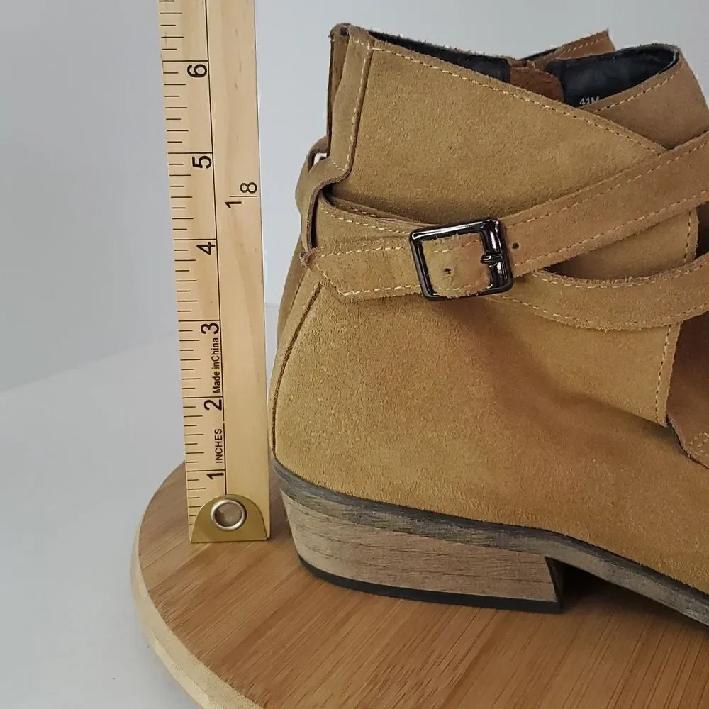 The Rail Seneca Buckle Zip Up Ankle Boot Camel Tan Suede Men's Size 41M / US 8